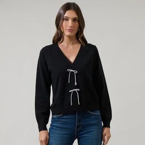 Sugar Lips Elle Silver Bow Sweater Black Size Small